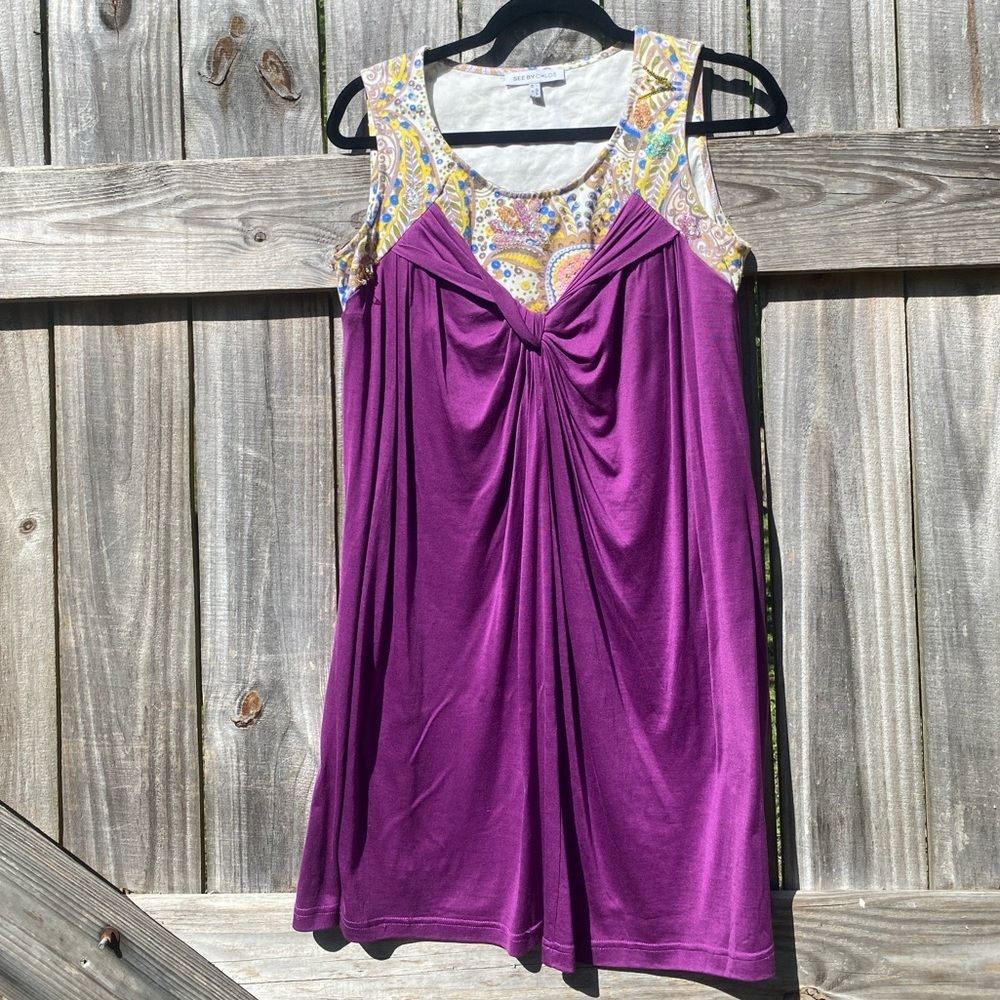 See By Chloe Purple Sleeveless Dress with Patterned Sequins Sz 6